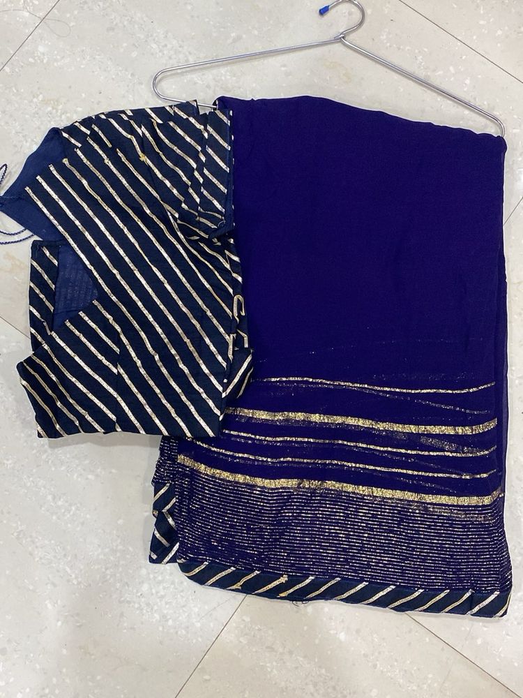 Blue Chiffon Saree with Blouse