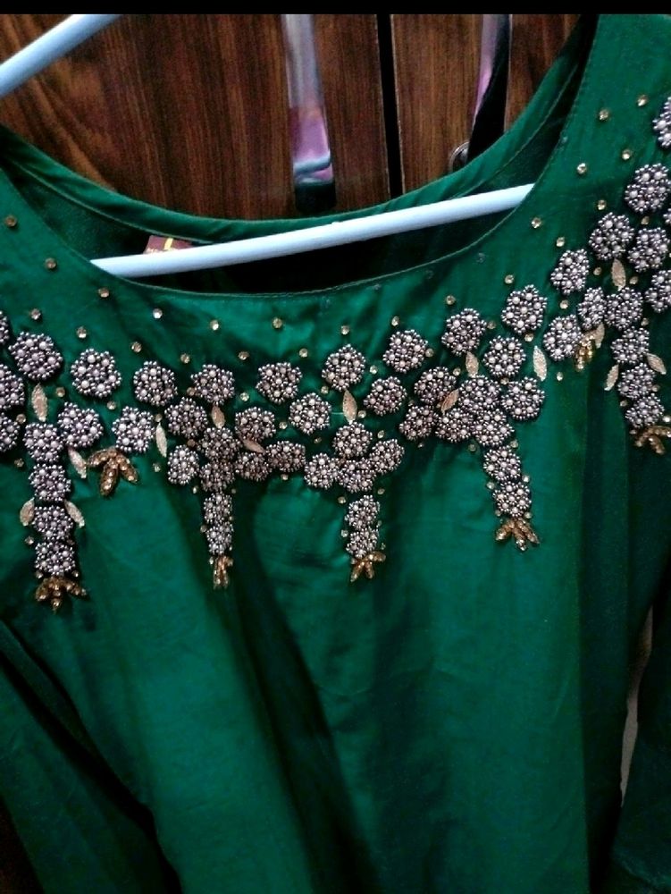 Hevy Neck Work Branded Bottle Green Kurti