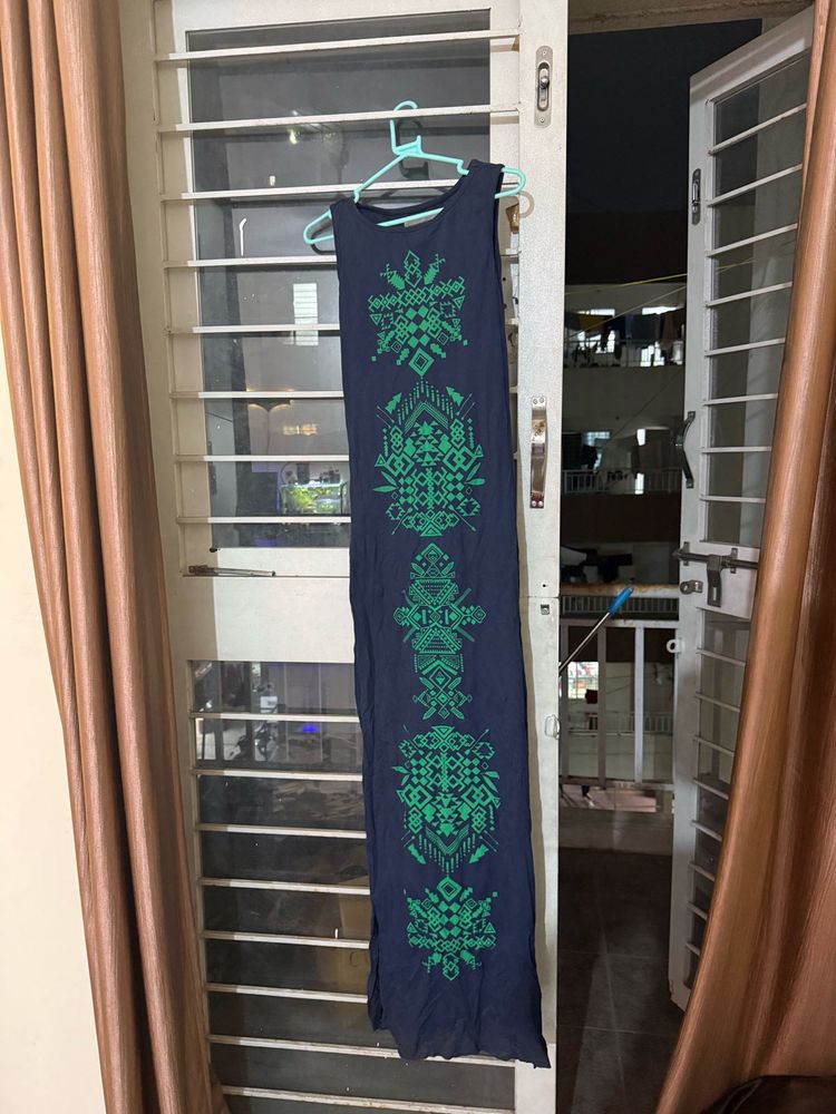 Navy Blue &amp; Green Maxi Dress