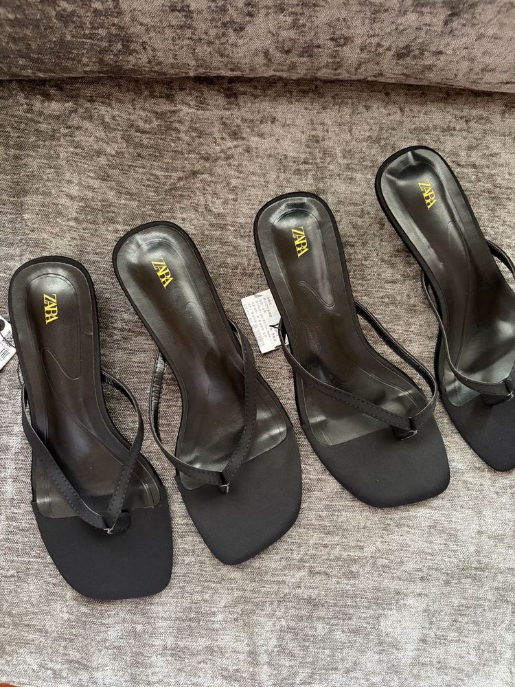 ZARA Square Toe Thong Heels