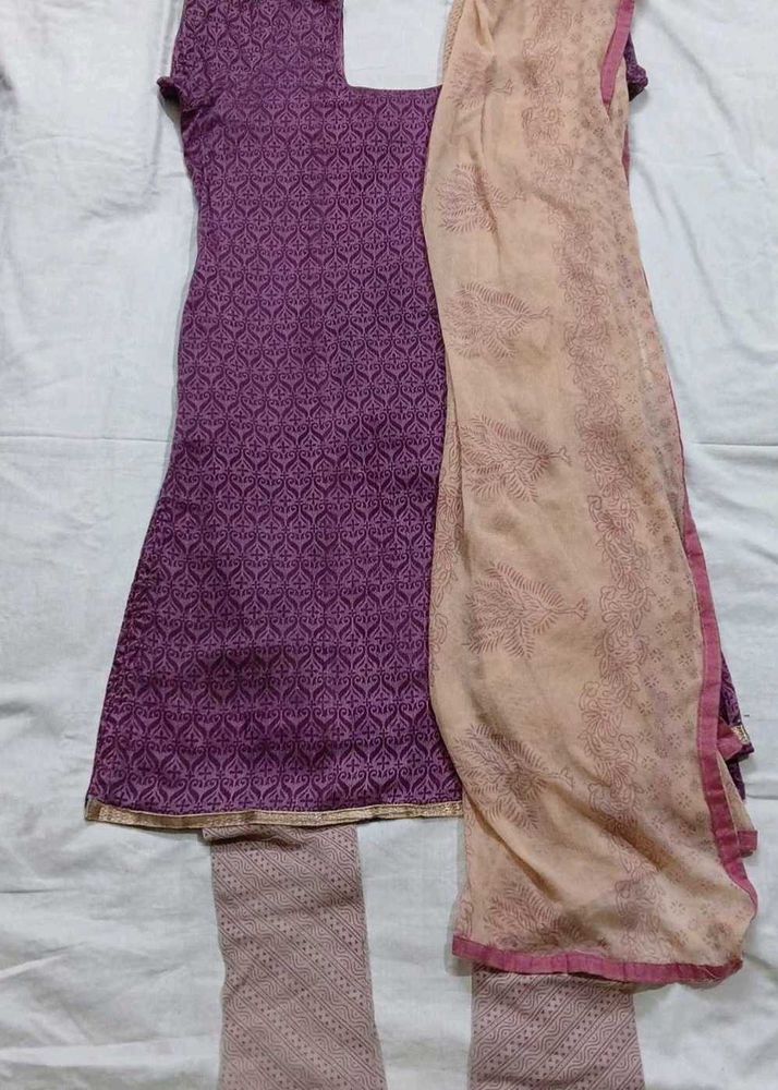Elegant Purple Printed Kurta set with Dupatta
