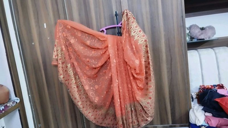 Elegant Peach Floral Saree