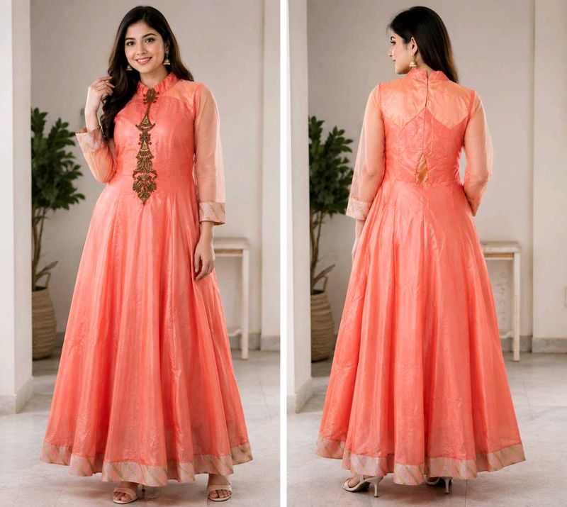 Elegant Peach Anarkali Gown perfect for SIZE M/L