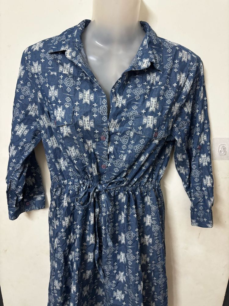 Blue Printed Shirt Dress