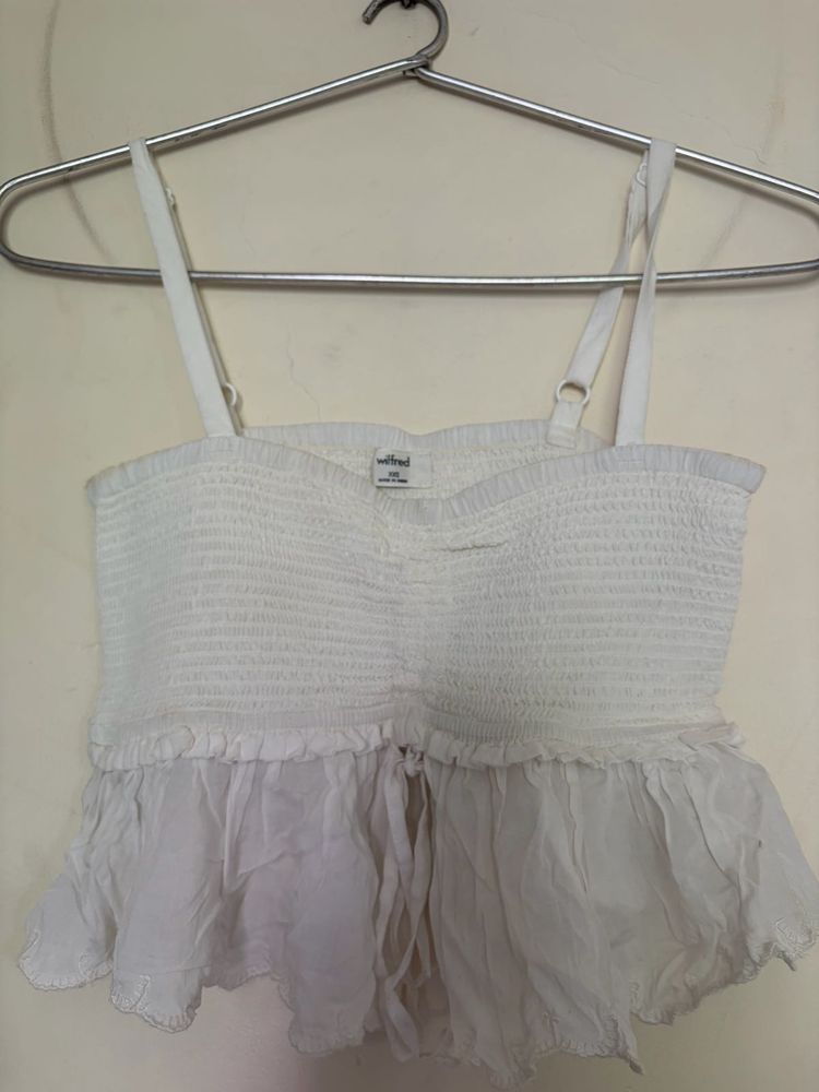 White Smocked Ruffle Top