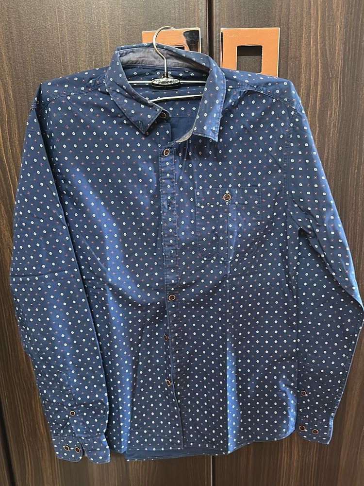Men's Blue Printed Full Sleeve Shirt