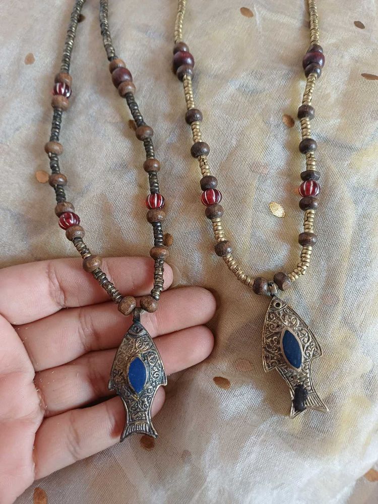 Real afghan Unique Fish Pendant Beaded Necklace