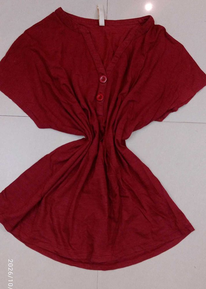 Maroon V-Neck Button-Up Top