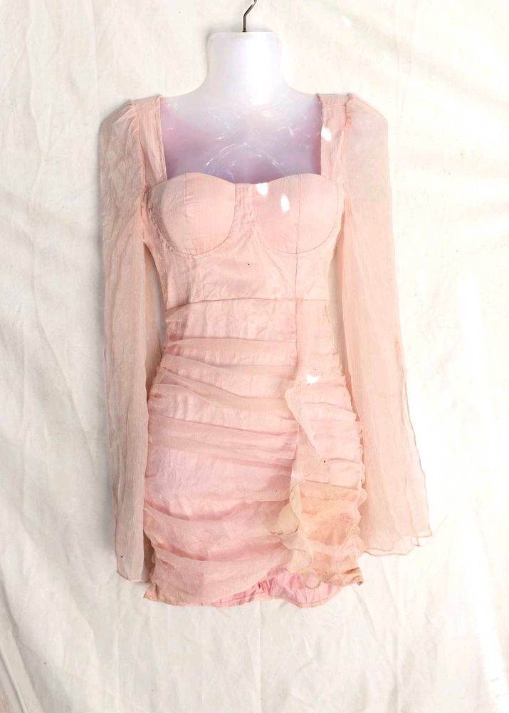 52264. Sheer Sleeve Ruffle Dress