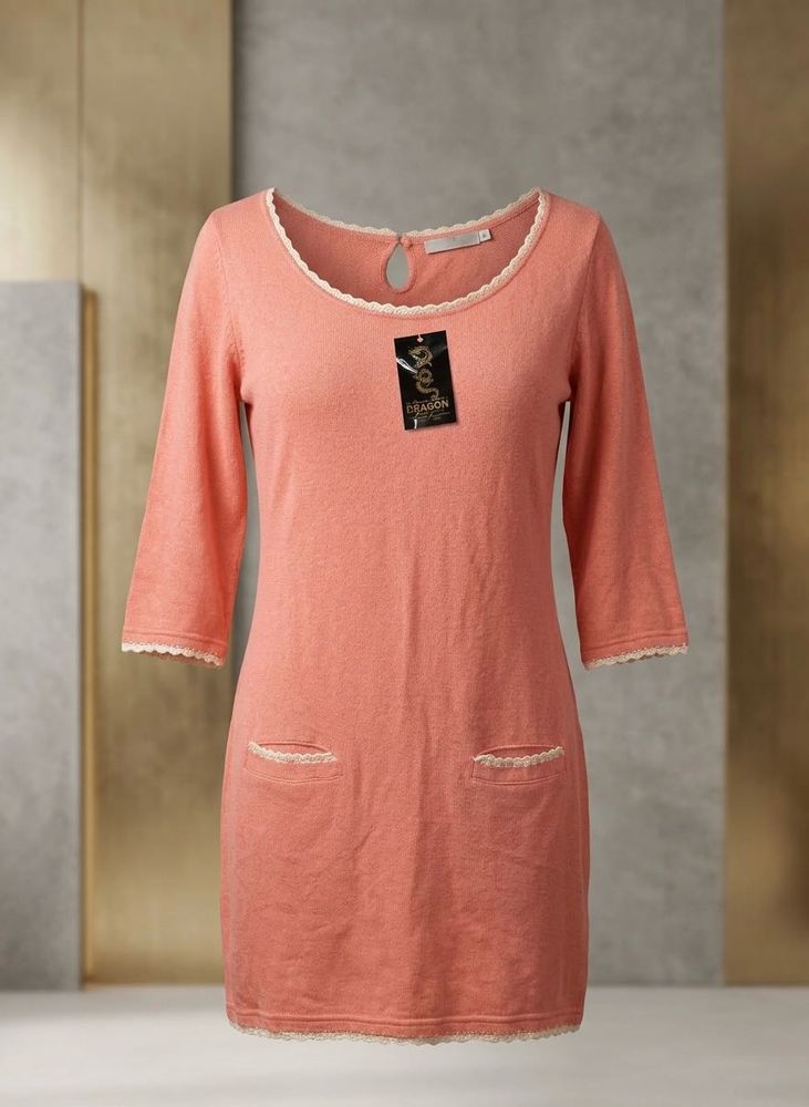 Chic Coral Lace-Trimmed Dress