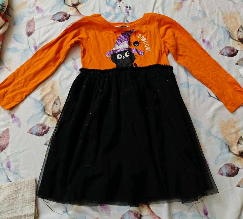 Girls Halloween Black Cat Dress