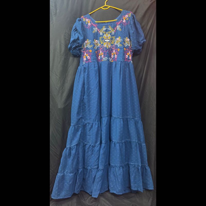 Elegant Teal Embroidered Gown