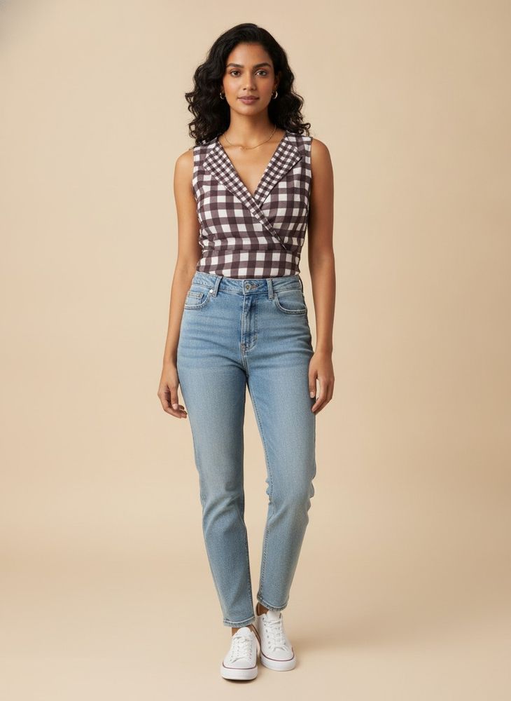 Chic Gingham Sleeveless  Peplum Top