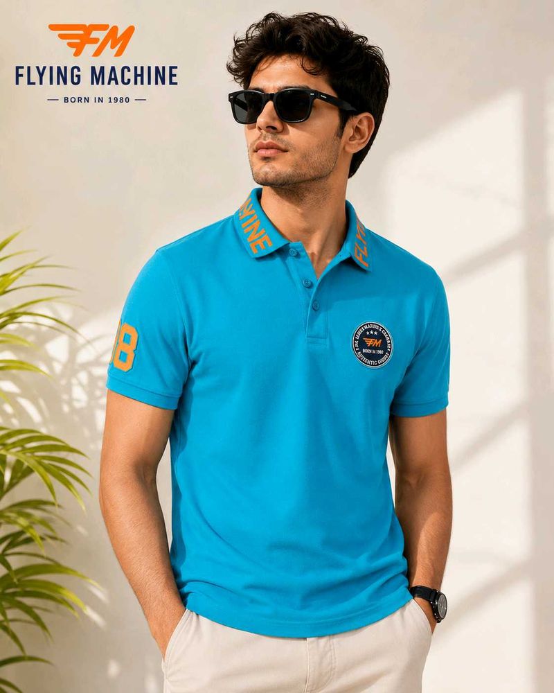 FLYING MACHINE Men's Blue Polo Tshirt
