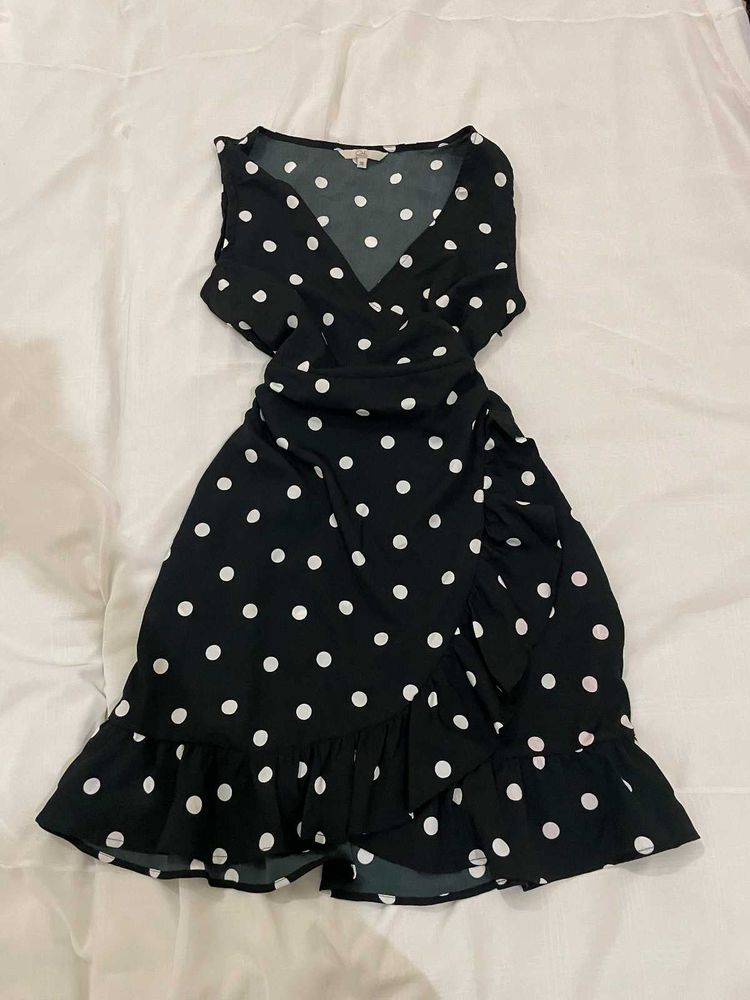 Black Polka Dot Wrap Dress