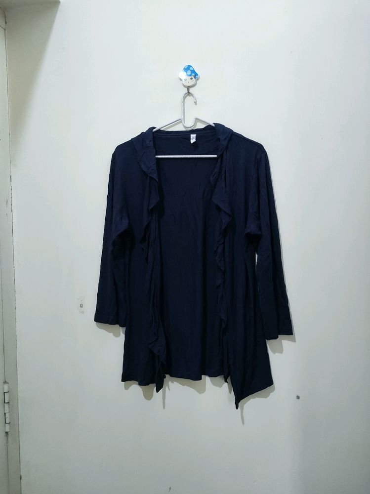 Voguish Navy Blue Shrug Or Coverup With Ruffles