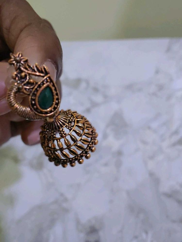 Antique Green Jhumka Earrings