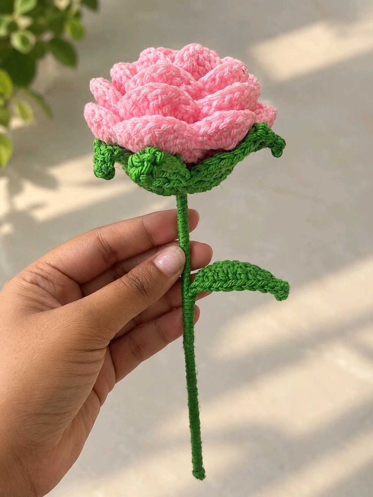 Handmade Crochet Pink Rose Flower
