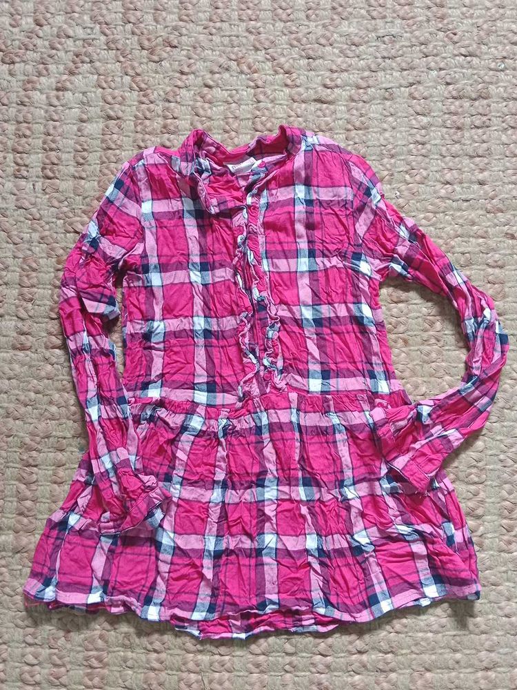 Cute Pink Plaid Tunic Top