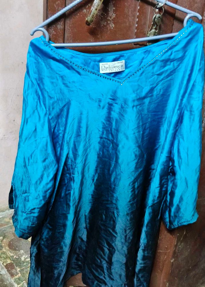 Blue Ombre Textured V-Neck Top XXL and XXXL