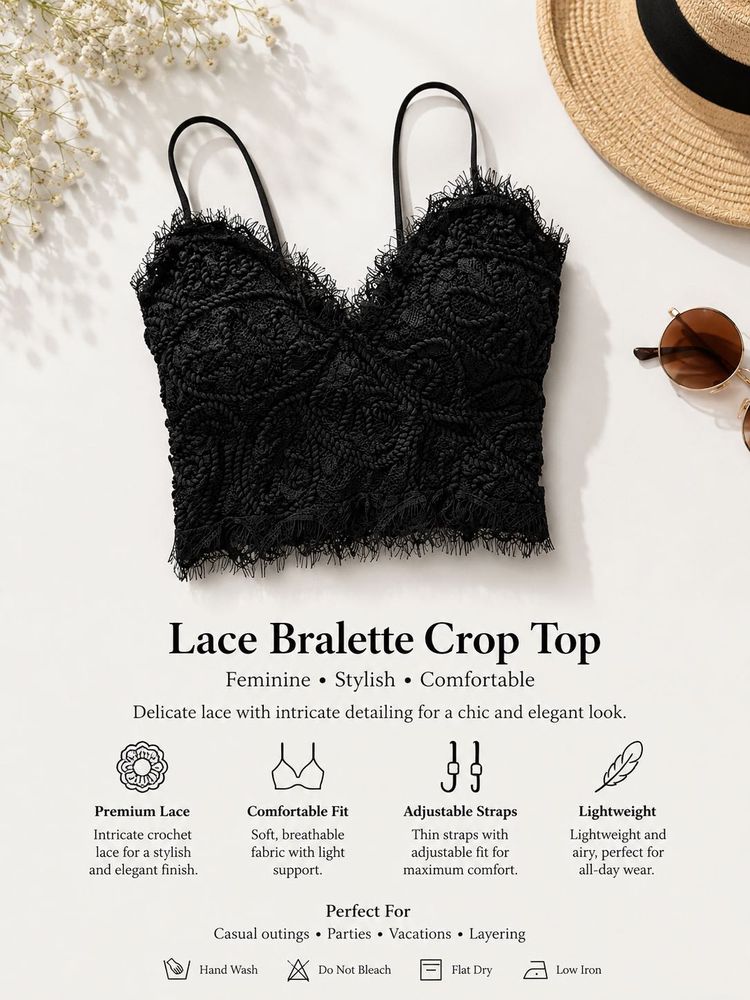 Black Lace Bralette Crop Top
