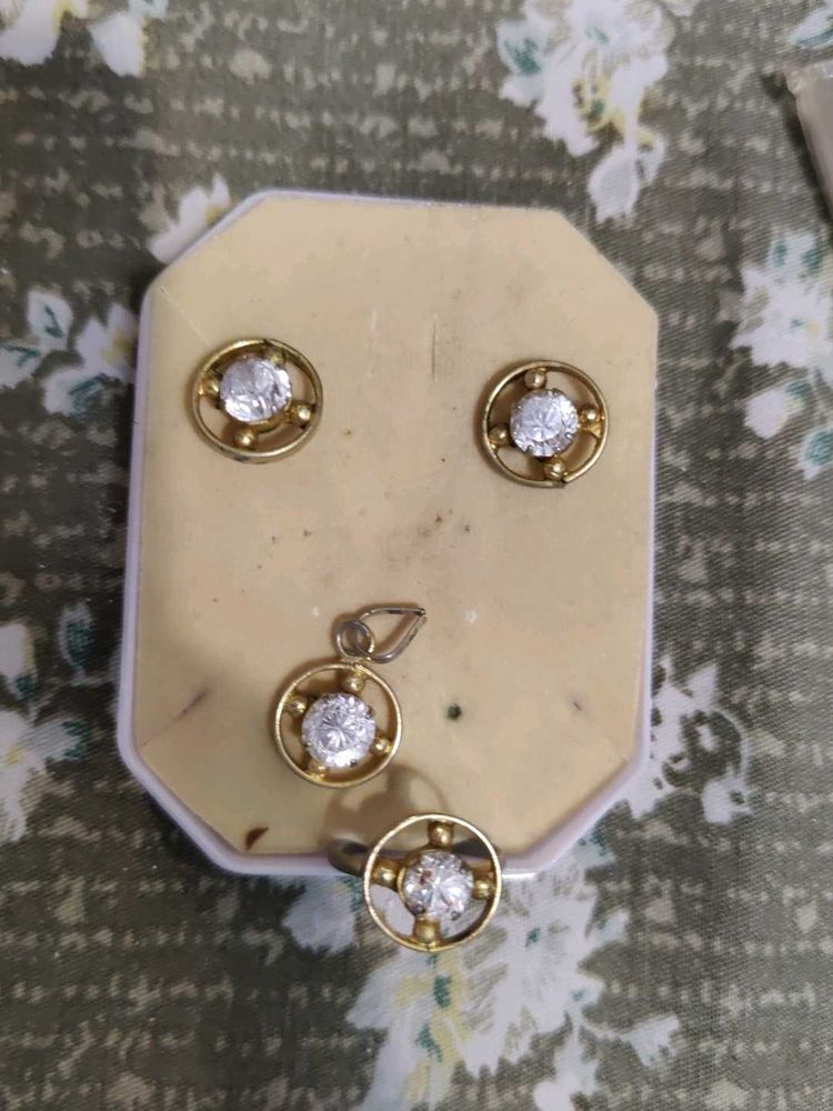 Gold Toned Pendant and Earring Set