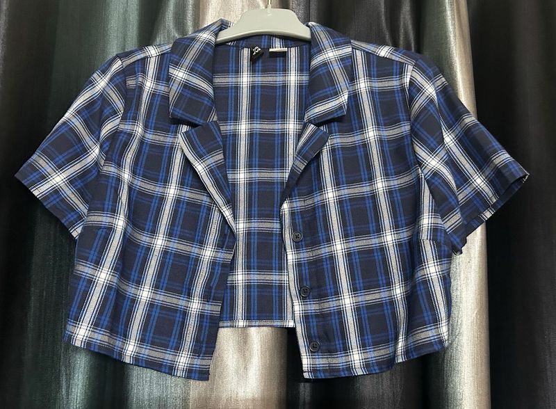 Blue Plaid Cropped Shirt