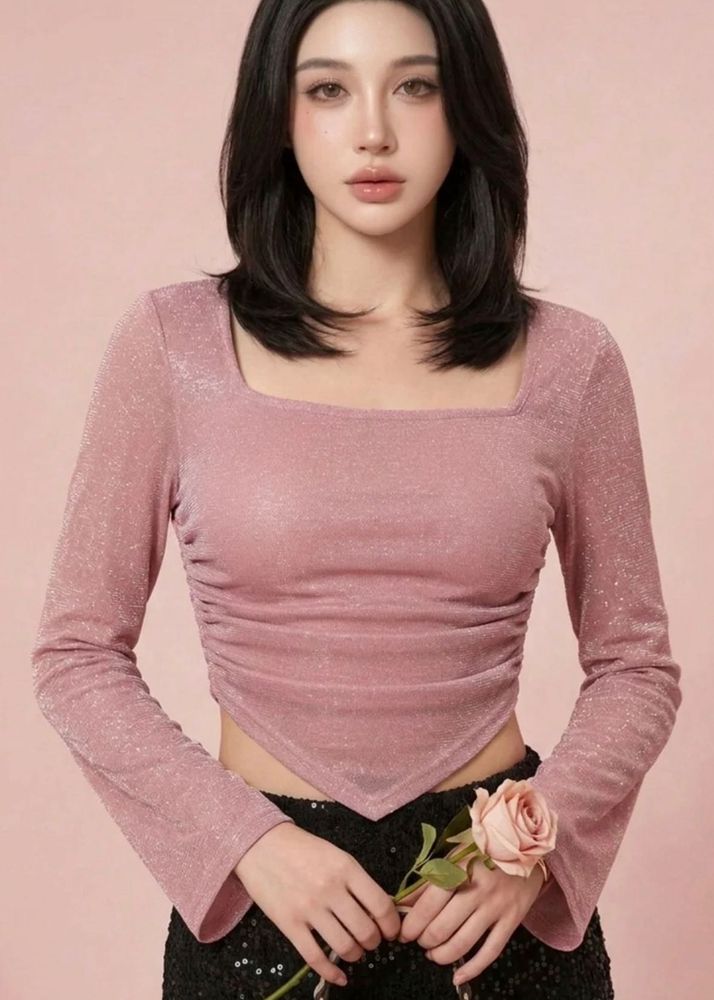 Sheer Bell Sleeve Crop Top