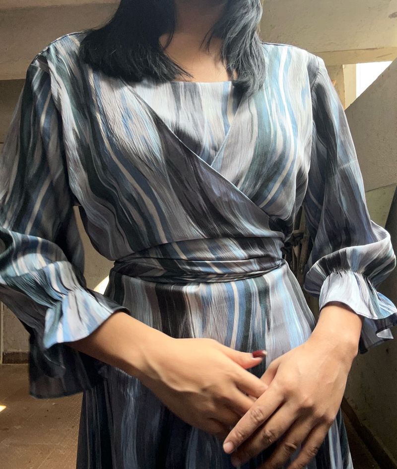 Elegant Striped Wrap Dress