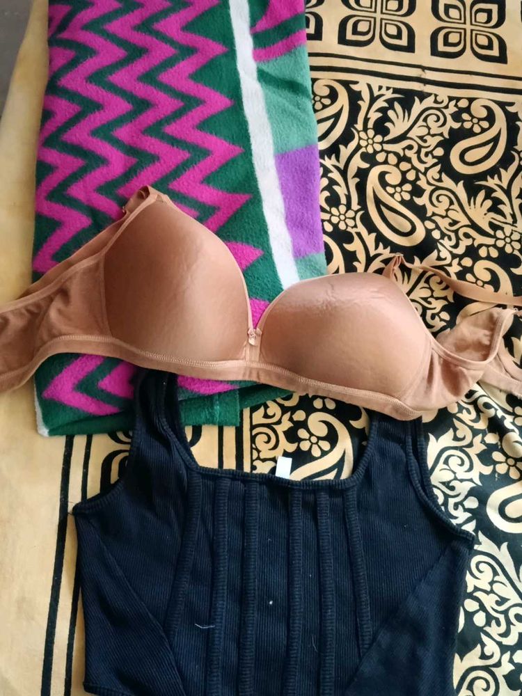 Comfortable T-shirt Bra &amp; Black Corset Top