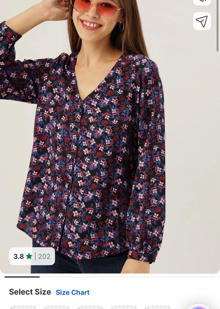 dressberry Floral Print V-Neck Button-Up Top