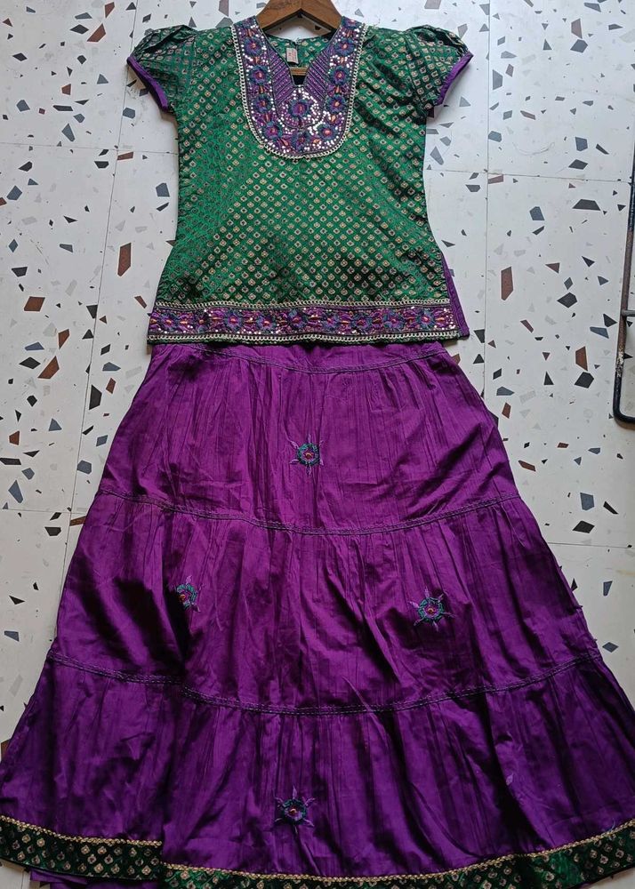 Green &amp; Purple Ethnic Lehenga Choli Set