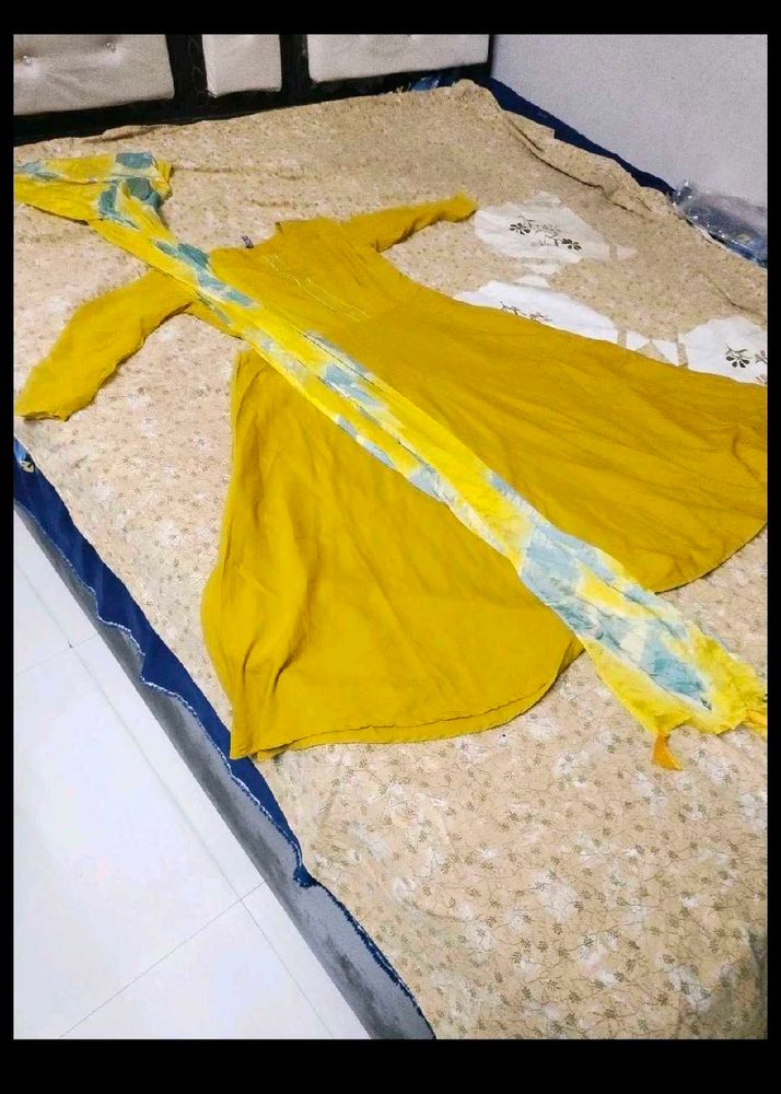 Combo Of Yellow and pink frock  &amp; Dupatta