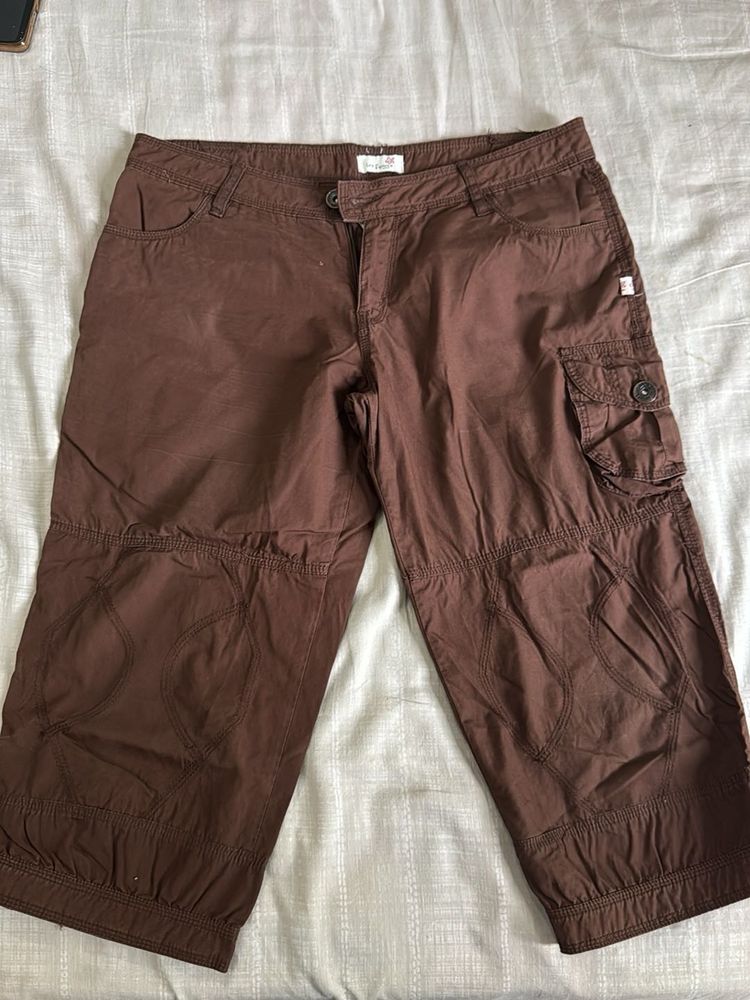 Brown Cargo Cropped Pants