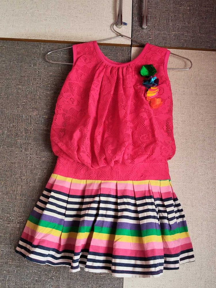 Bright Pink &amp; Rainbow Striped Dress