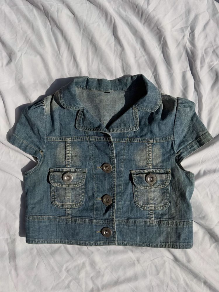 Stylish Blue Denim Cropped Jacket