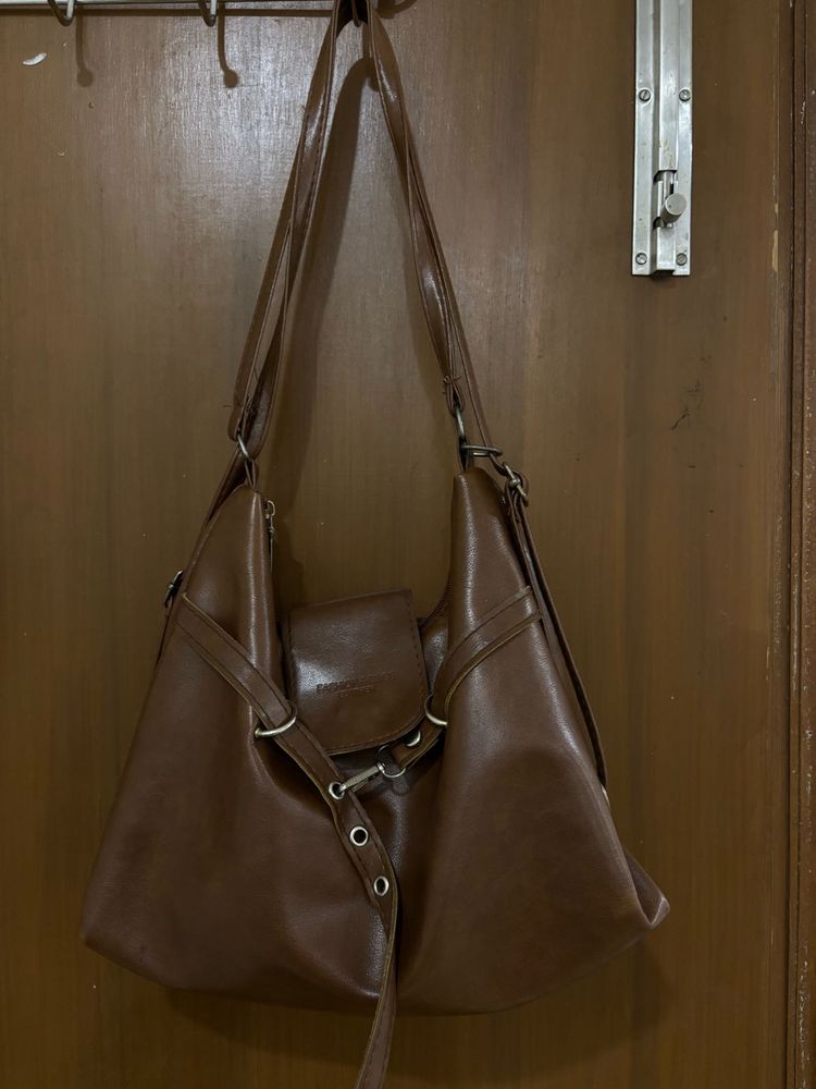 Chic Brown Faux Leather Shoulder Bag