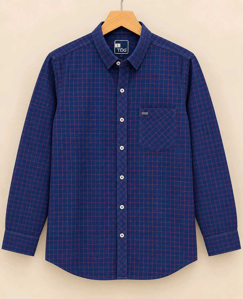 Men's Navy Blue Checkered Shirt