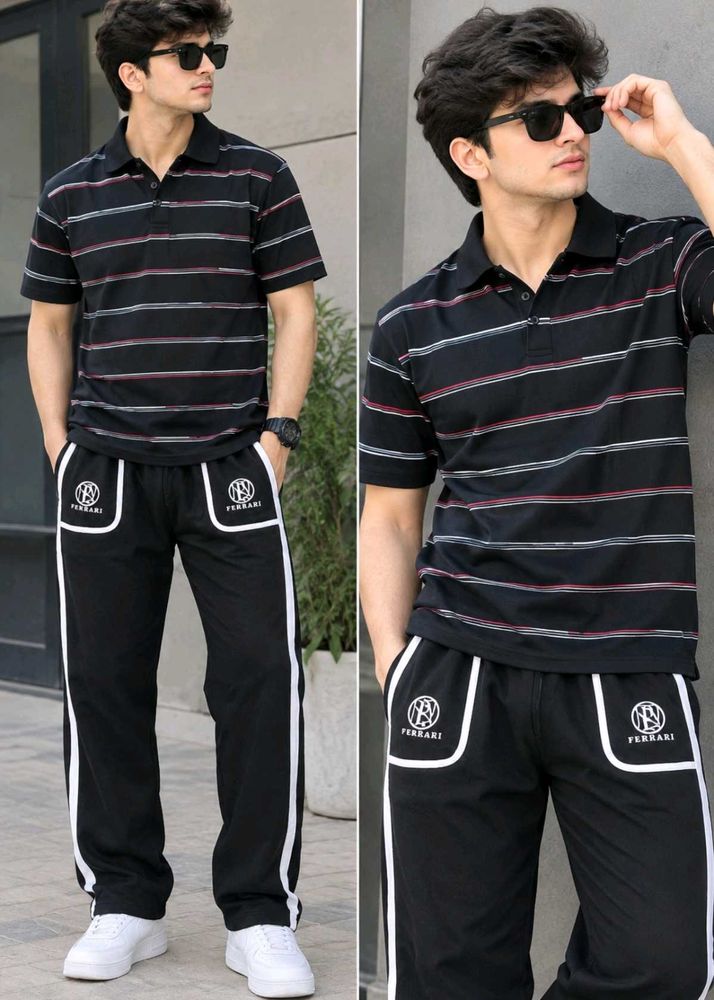 Men's Striped Polo t Shirt and Track Pants Set