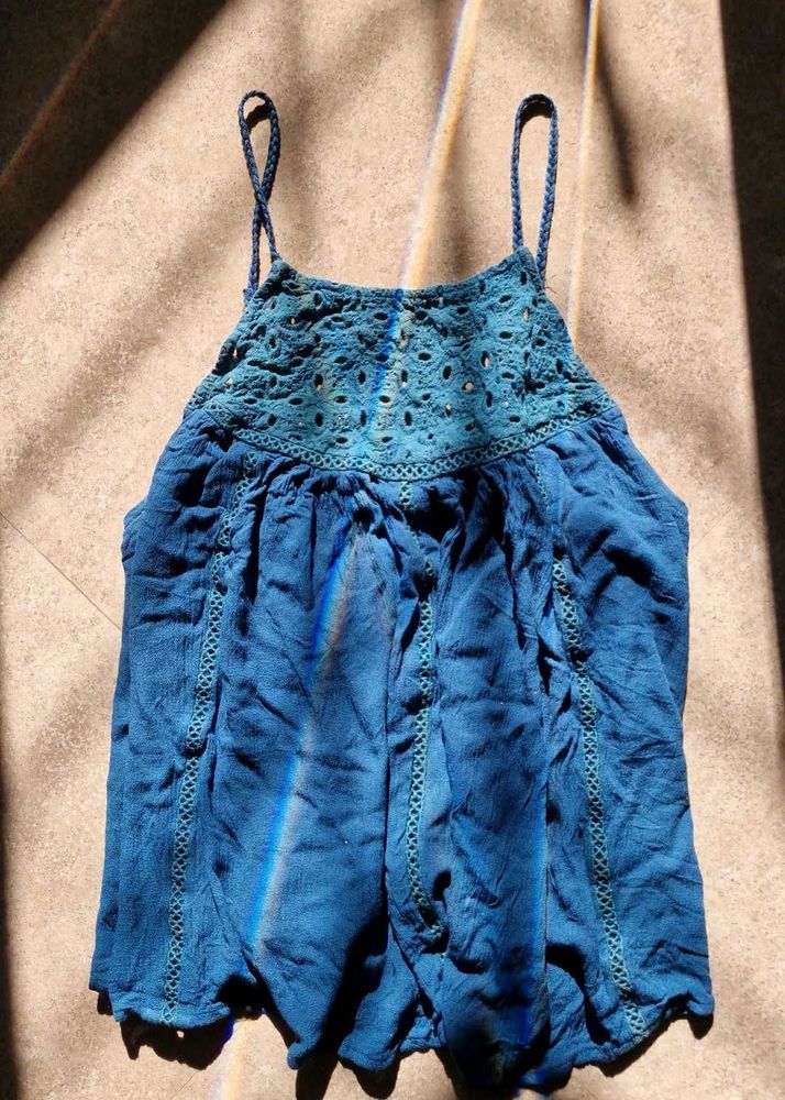 Boho Blue Eyelet Tank Top