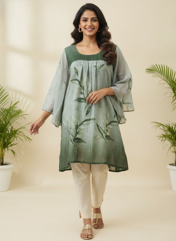 Elegant Green Leaf Print Kurta