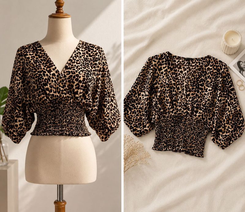 Leopard Print Smocked Waist Blouse