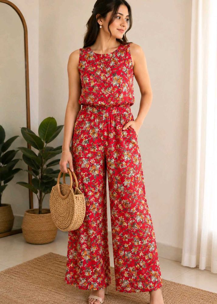 Red Floral Jumpsuit
