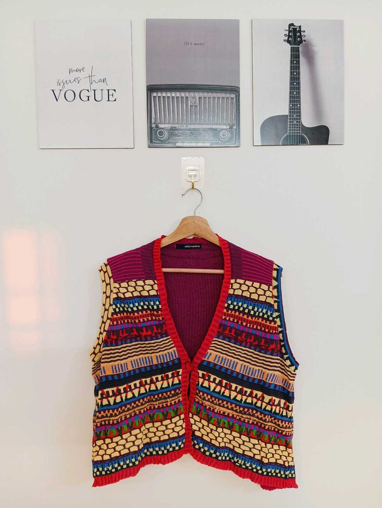 Vibrant Patterned Knit Vest