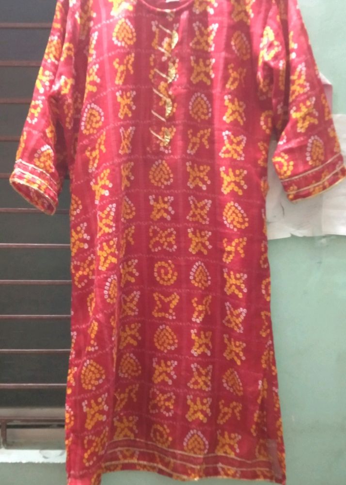 Red Kota Cotton Bandhni Single Kurti