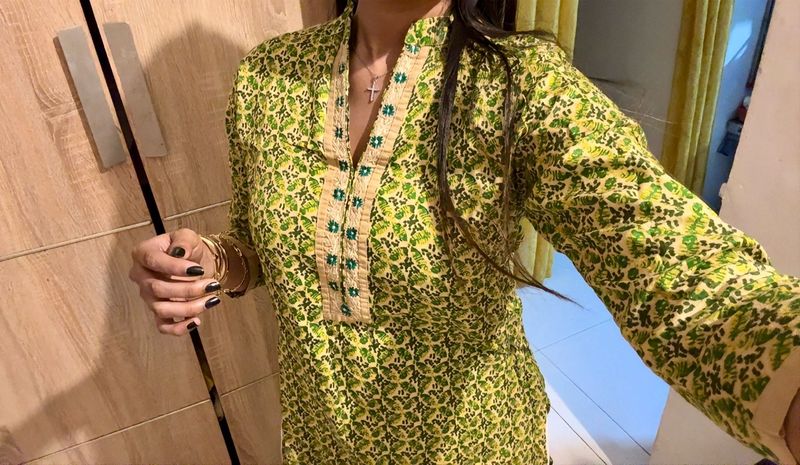 Green Floral Kurta