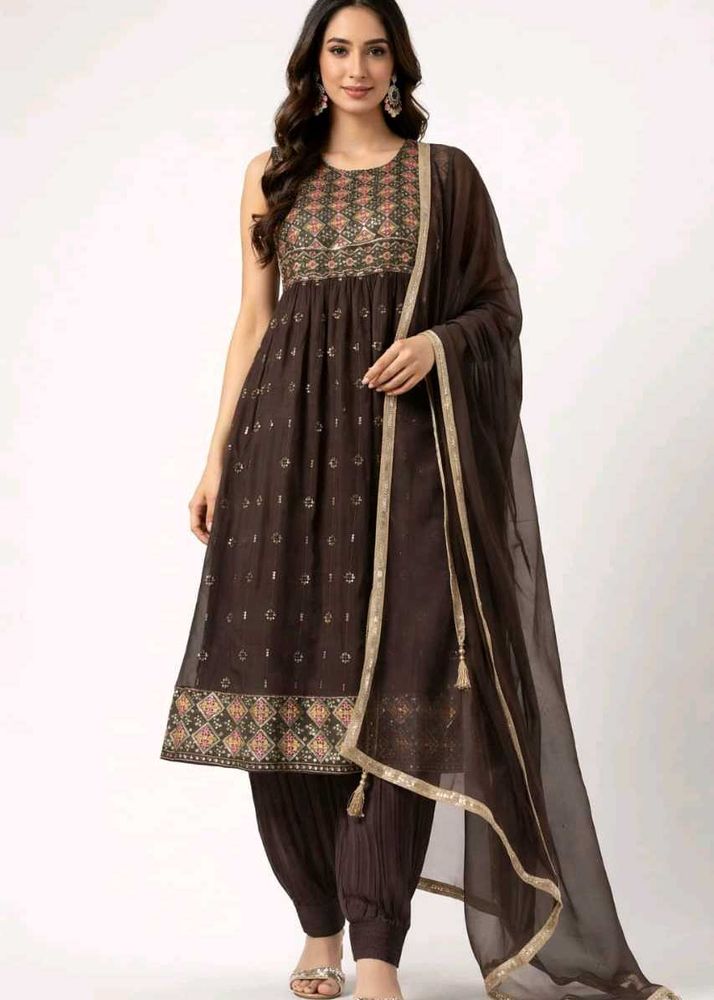 Elegant Brown Kurta Set with Dupatta