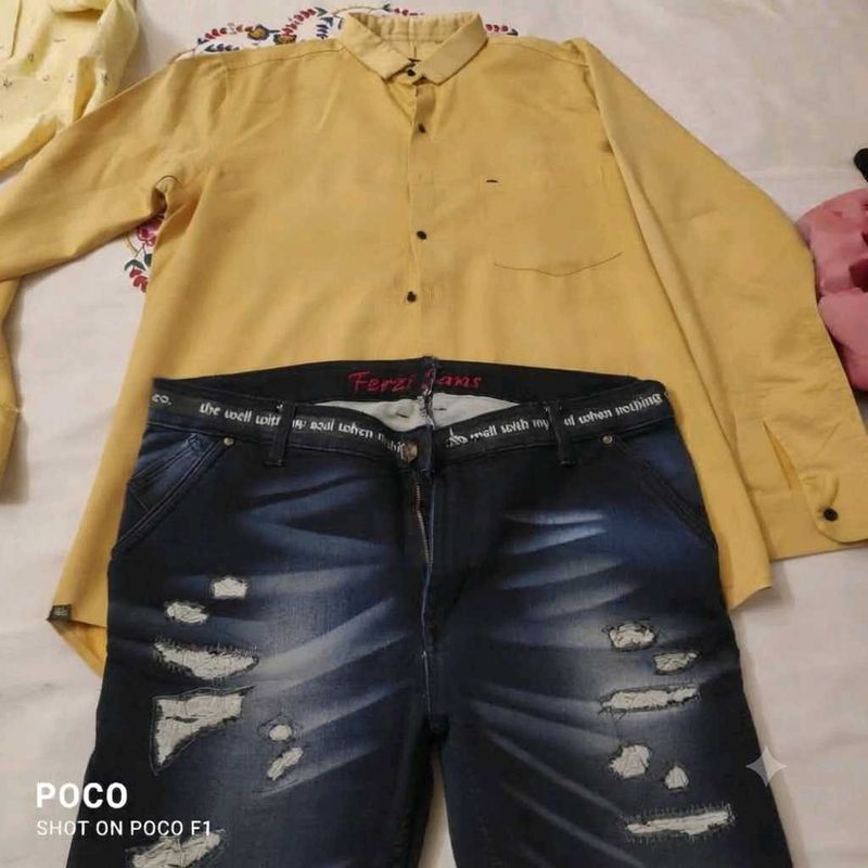 Stylish Yellow Shirt &amp; Ripped Jeans Combo