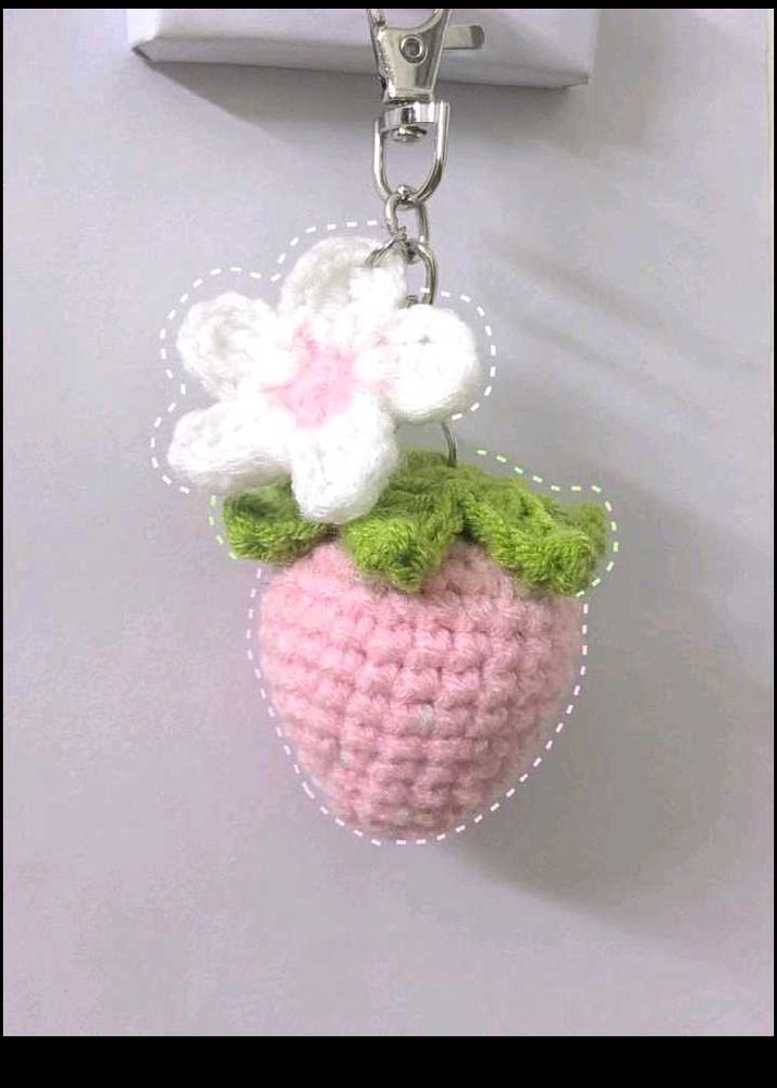 Strawberry Flower Crochet Keychain