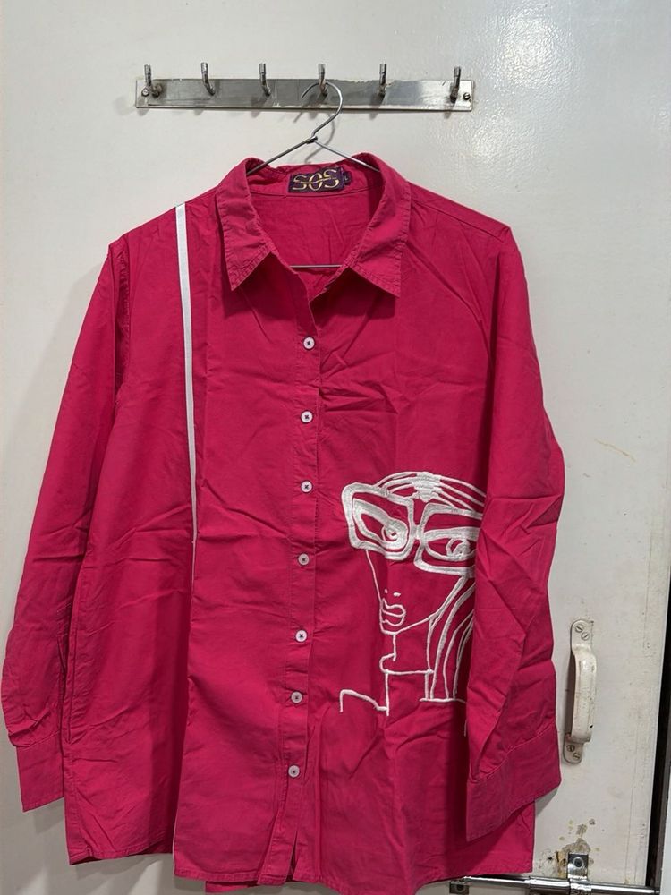 Pink Graphic Print Button-Up Shirt